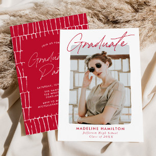 Invitation Signature Script Red Photo Graduation Party