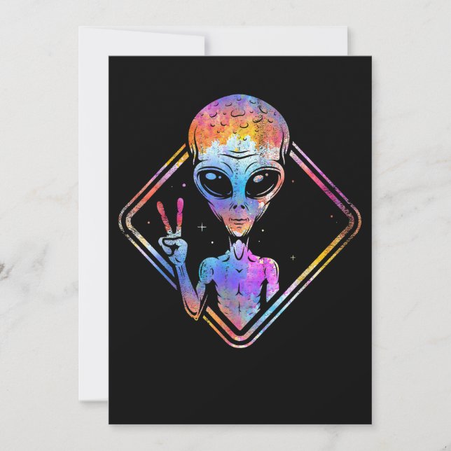Invitation SIGNE DE LA PAIX HIppie Alien cadeau de l'espace e (Devant)