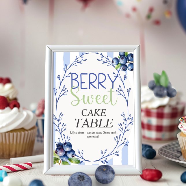 INVITATION SIGNE DE LA TABLE DE GÂTEAU BÉRÉ BÉRÉ (Berry Sweet CAKE TABLE blueberry Sign)