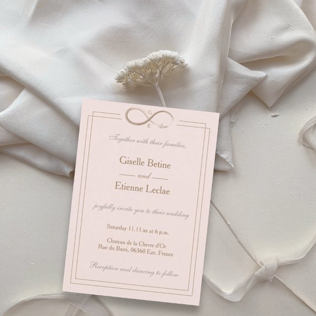Invitation Signe d'infini Monogramme Mariage rose pâle (Créateur téléchargé)