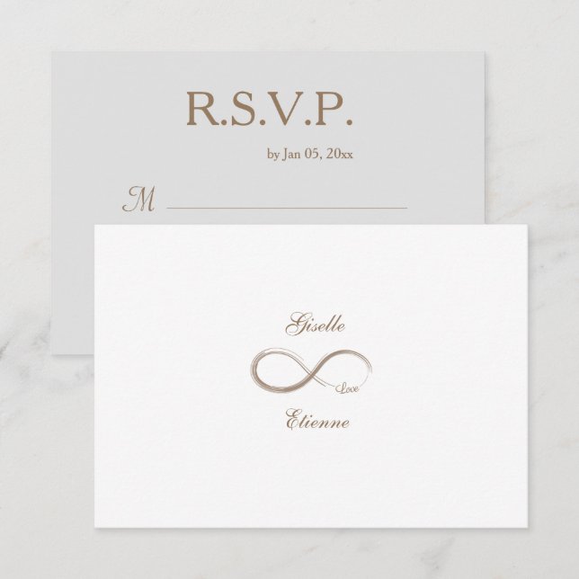 Invitation Signe d'infini Or Blanc Nom personnalisé Mariage R (Devant / Derrière)