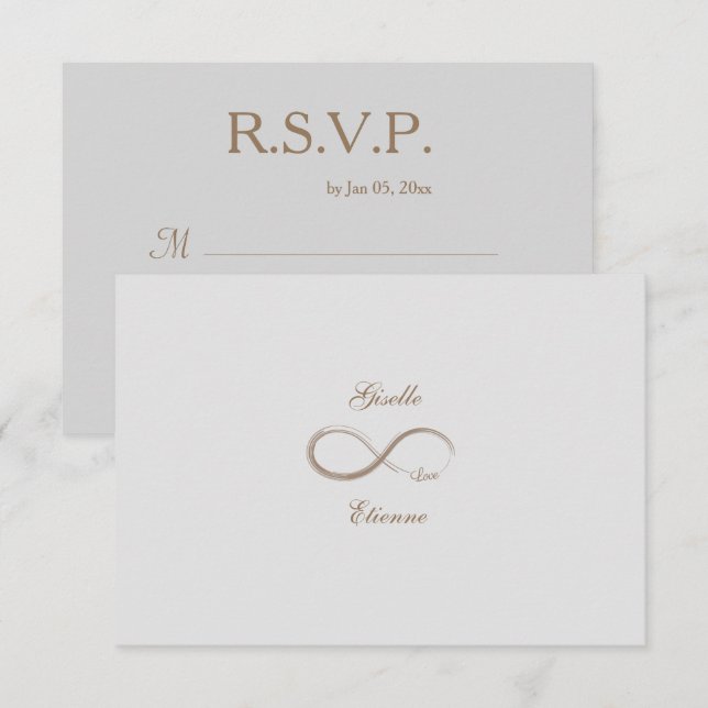 Invitation Signe d'infini Or Gris Nom personnalisé Mariage RS (Devant / Derrière)