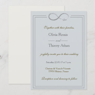 Invitation signe d'infini unique bleu clair or gris mariage