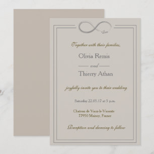 Invitation signe d'infini unique taupe gris or mariage
