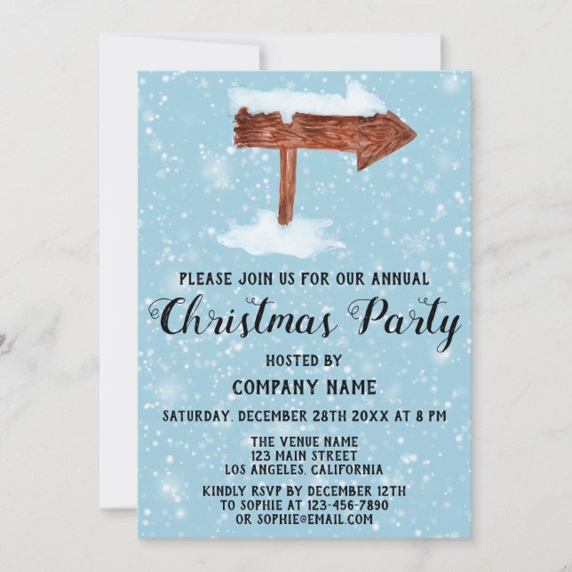 Invitation Signe en bois & compagnie de neige Fête de Noël (Devant)