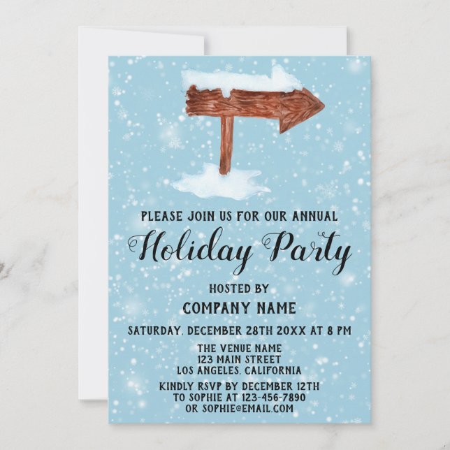 Invitation SIGNE EN BOIS White Snow Blue Company Fête des fêt (Devant)