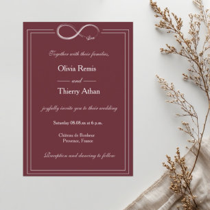 Invitation Signe Infini Burgundy Blush Blanc Élégant Mariage