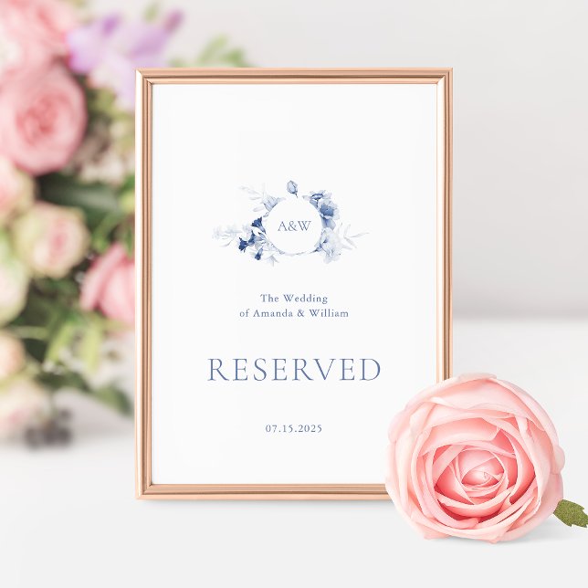 Invitation SIGNE RÉSERVÉ AVEC Florales Bleues Dusty (Créateur téléchargé)
