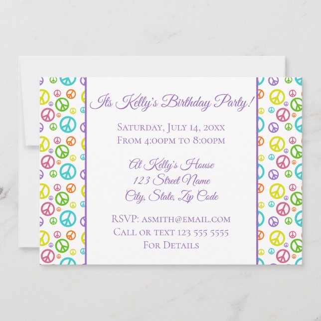 Invitation Signes de paix colorés Anniversaire (Devant)