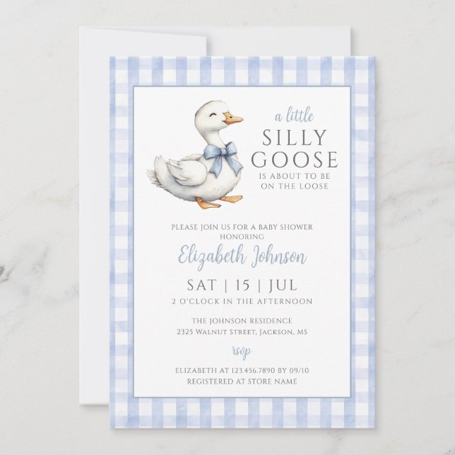 Invitation Silencieux Baby shower bleu oie Photo QR Code (Devant)