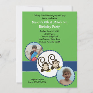 Invitation Silencieux Singe VERT Photo Anniversaire Invitatio