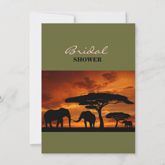 Invitation Silhouette africaine d'éléphant d'arbre de baobab (Devant)