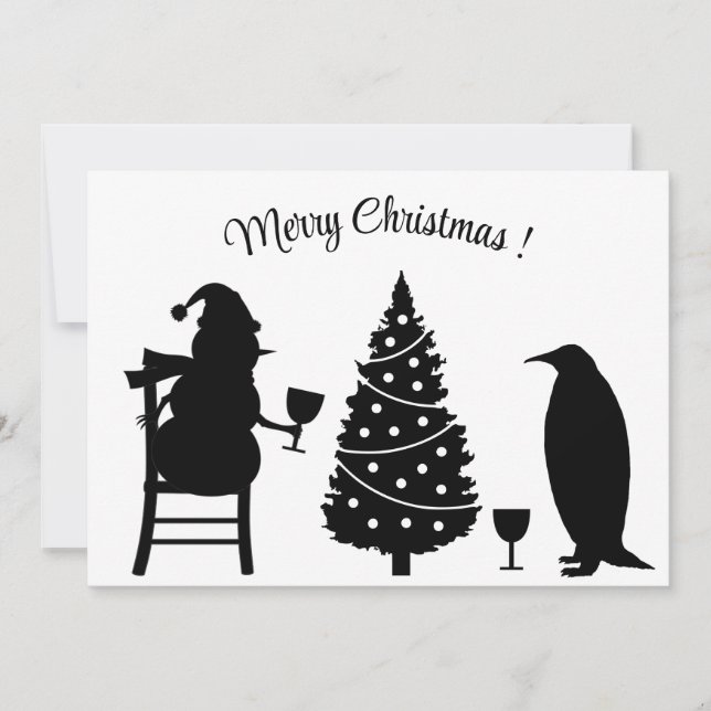 Invitation silhouette bonhomme de neige pingouin noël élégant (Devant)