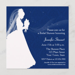 Invitation Silhouette de jeune mariée, bleu marine,