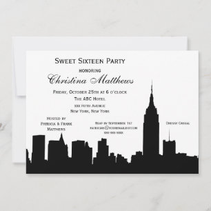 Invitation Silhouette de la skyline de NYC pour un Sweet Sixt