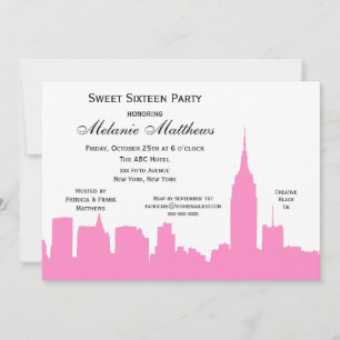 Invitation Silhouette de la ville de New York rose blanc Swee