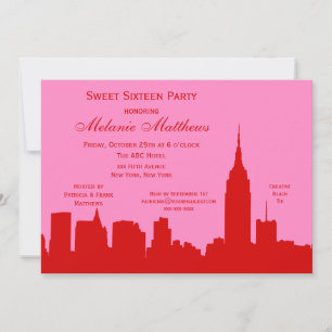Invitation Silhouette de la ville de New York Rouge Rose Swee