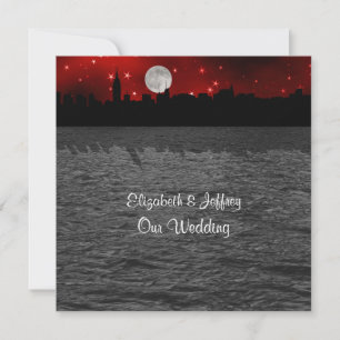 Invitation Silhouette de la ville de NYC sous la lune rouge S