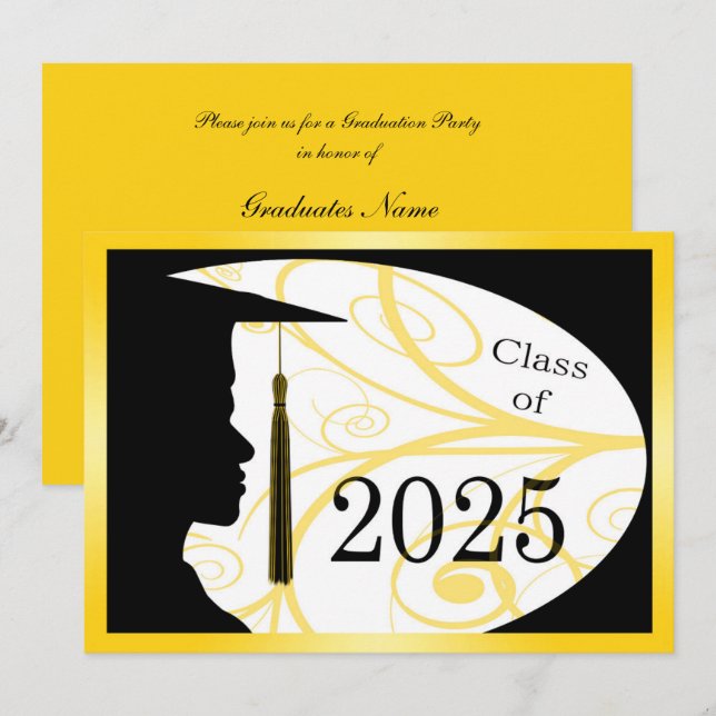Invitation Silhouette de l'homme jaune/noir 2025 Graduation P (Devant / Derrière)