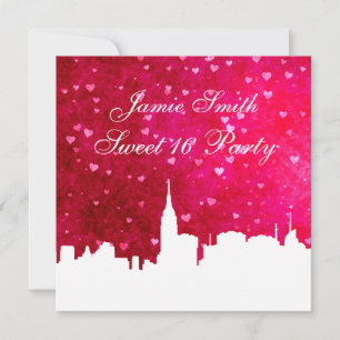 Invitation Silhouette de l'horizon de NYC Ht Rose Rouge Cœur