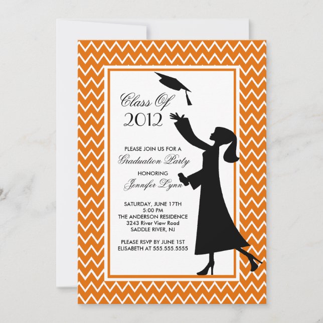 Invitation Silhouette de l'invitation de graduation Orange mo (Devant)