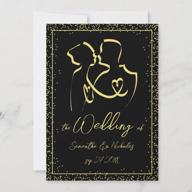 Invitation Silhouette de Lovers Line Mariage Art (Devant)