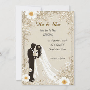 Invitation Silhouette de mariage élégant avec bordure florale