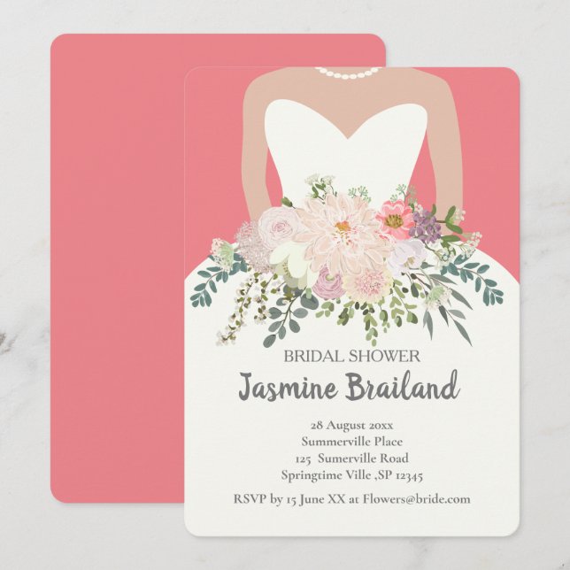 Invitation Silhouette de mariée avec bouquet fleuri douche de (Devant / Derrière)