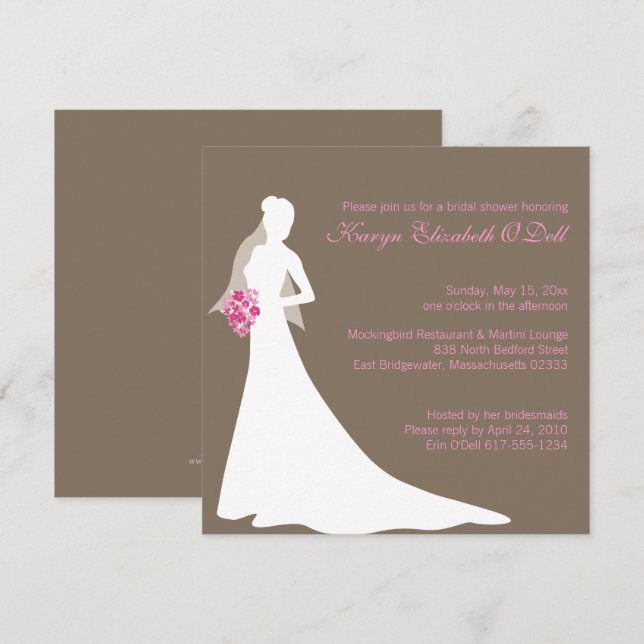 Invitation Silhouette de mariée avec Fête des mariées de fleu (Devant / Derrière)