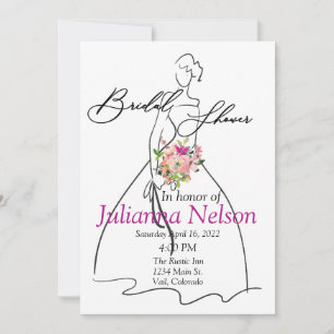 Invitation Silhouette de mariée et douche de mariée florale r