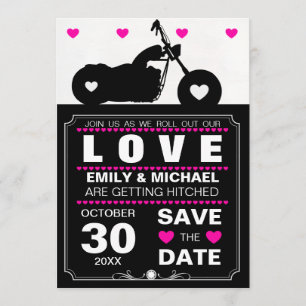 Invitation Silhouette de moto noir et blanc Enregistrer la da
