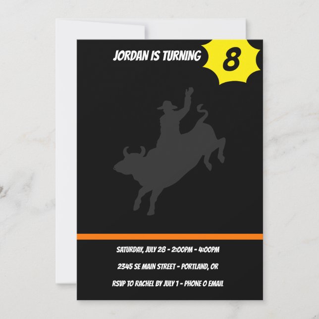 Invitation Silhouette de Rodeo Bull Ride (Devant)