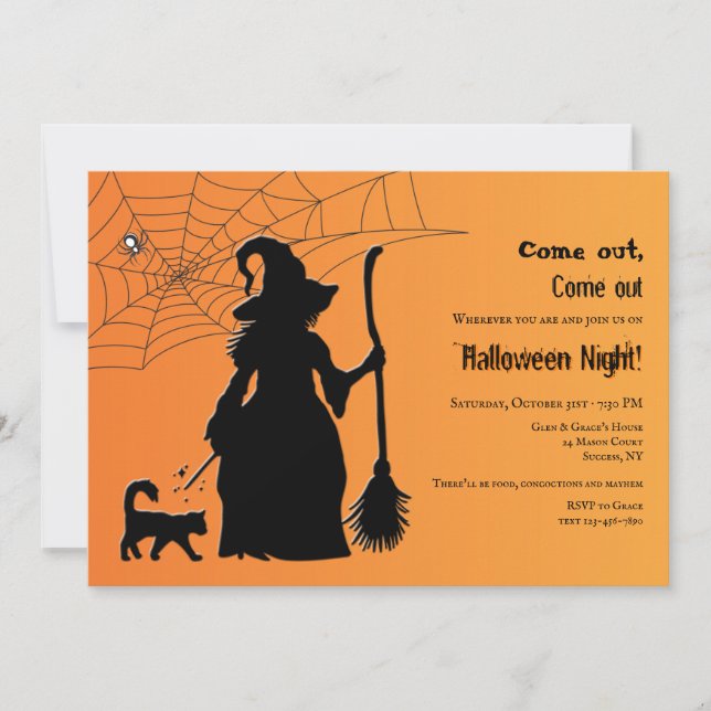 Invitation Silhouette de Sorcière Soirée d'Halloween (Devant)