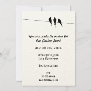 Invitation Silhouette des oiseaux noirs sur fil