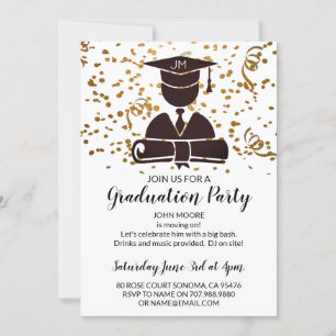 Invitation Silhouette Diplômée Avec Diplôme Et Confetti
