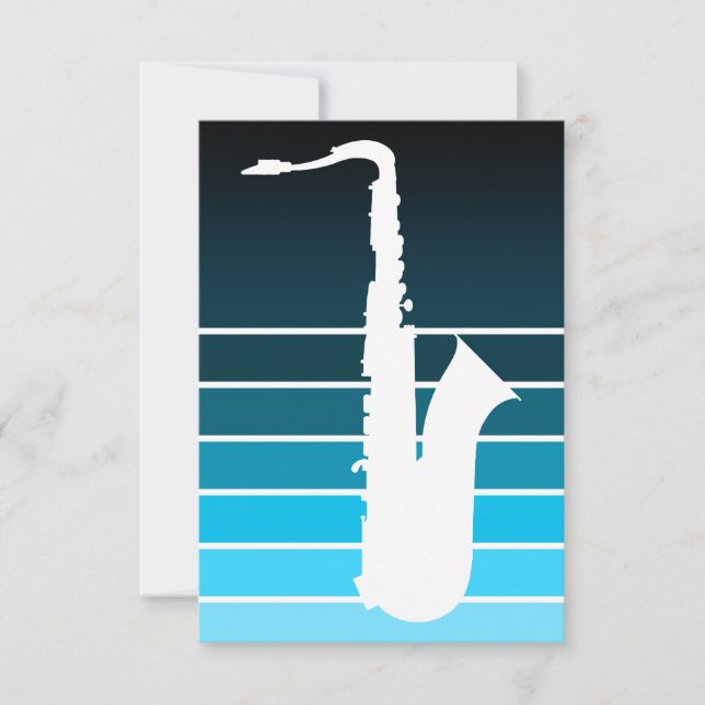 Invitation silhouette du saxophone : fond bleu (Devant)