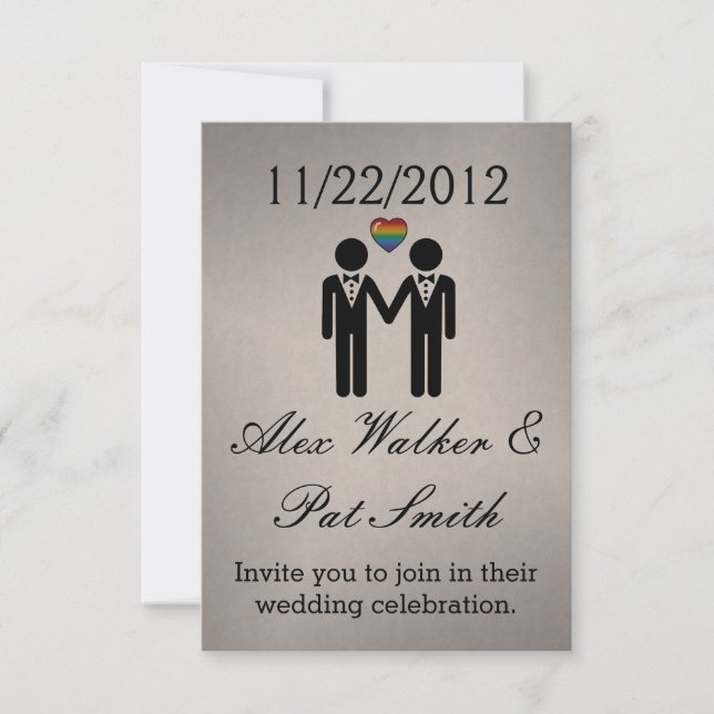 Invitation Silhouette Gay Groom avec Rainbow Heart (Devant)