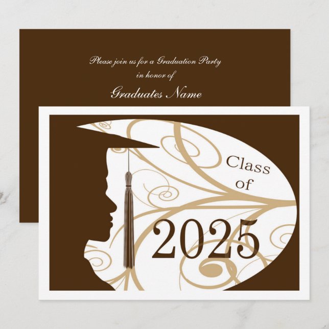 Invitation Silhouette homme blanc/Brown 2025 Graduation Party (Devant / Derrière)
