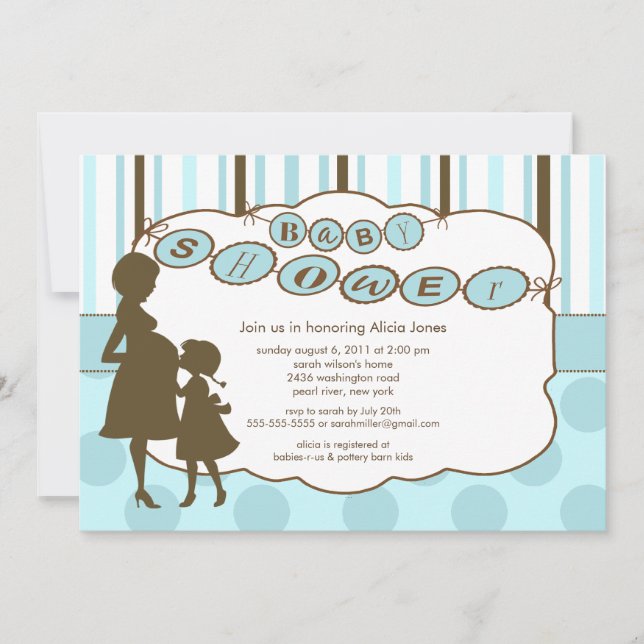 Invitation Silhouette Maman Baby shower bébé Garçon Bleu Brow (Devant)