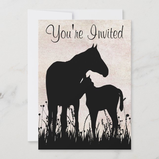 Invitation Silhouette Mare et Baby shower de Cheval Foin (Devant)