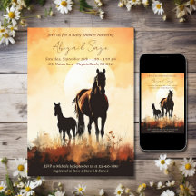 Silhouette Mare et Foie Sunset Horse Baby shower