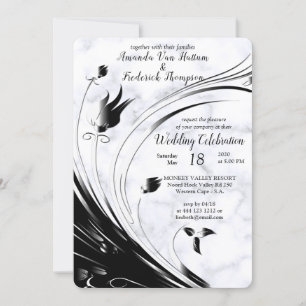 Invitation Silhouette noire moderne élégante sur Marbre blanc