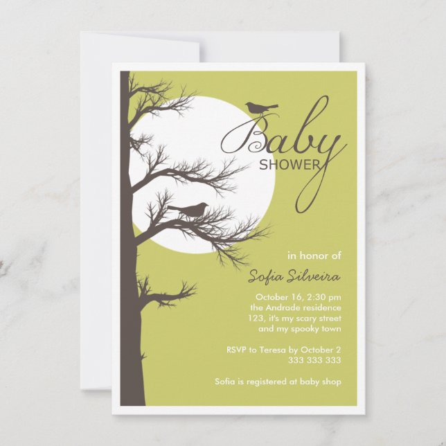 Invitation Silhouette orientée d'arbre d'oiseau de baby (Devant)