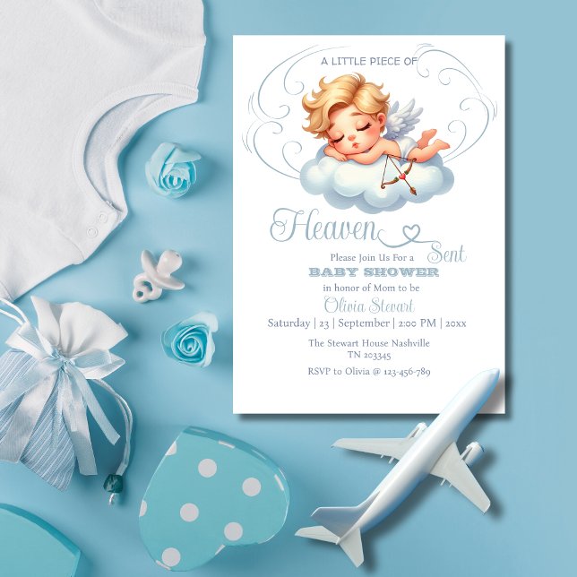 Invitation Silhouettes Bleues Angéliques Ciel Envoyé Baby sho (Créateur téléchargé)