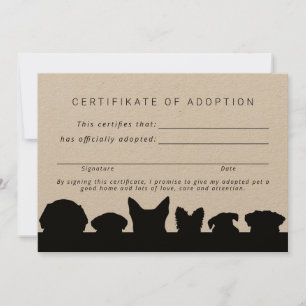 Invitation Silhouettes de chien rustique Certifikate d'adopti