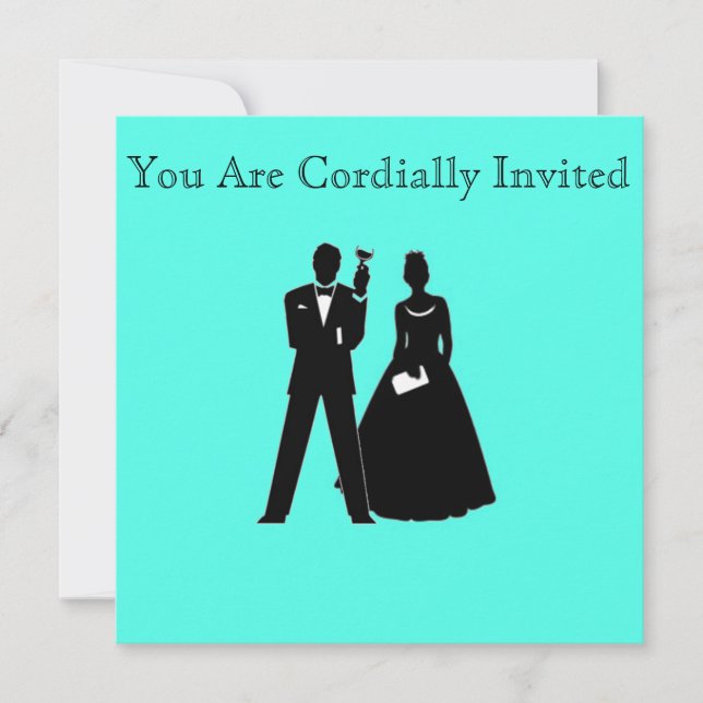 Invitation Silhouettes de mariée et de chambre sur bleu (Devant)
