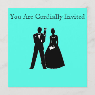 Invitation Silhouettes de mariée et de chambre sur bleu