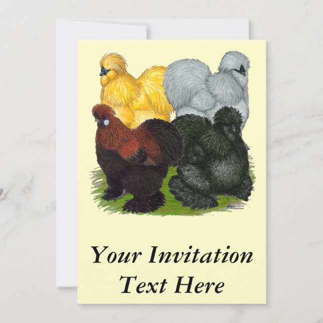 Invitation Silkies :  Coqs agrafés (Devant)