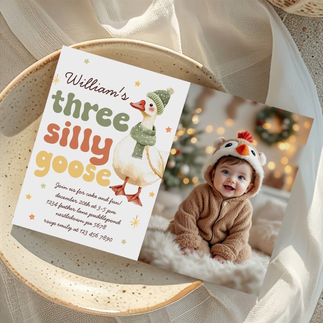 Invitation Silly Goose Christmas Green 3e anniversaire Photo (Créateur téléchargé)