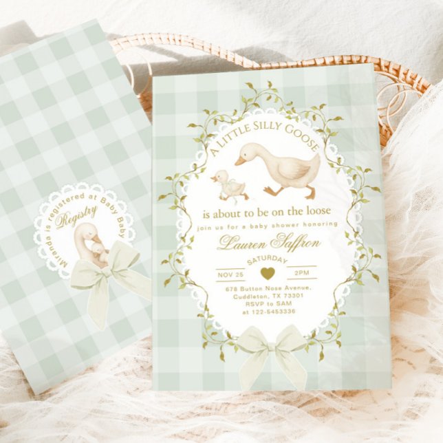 Invitation Silly Goose Gender neutral Sage Baby Shower (Créateur téléchargé)